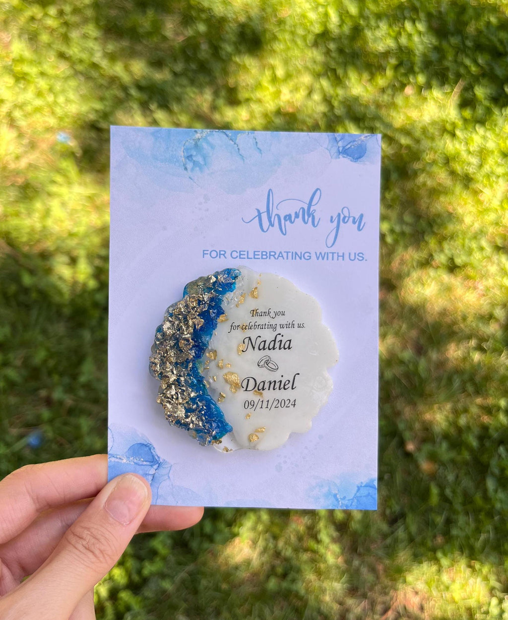 Silver Personalized Magnet Favor for Guest, Epoxy Magnet With Card,Wedding Favor for Guest,  Resin Magnet, Wedding Favors for Guests