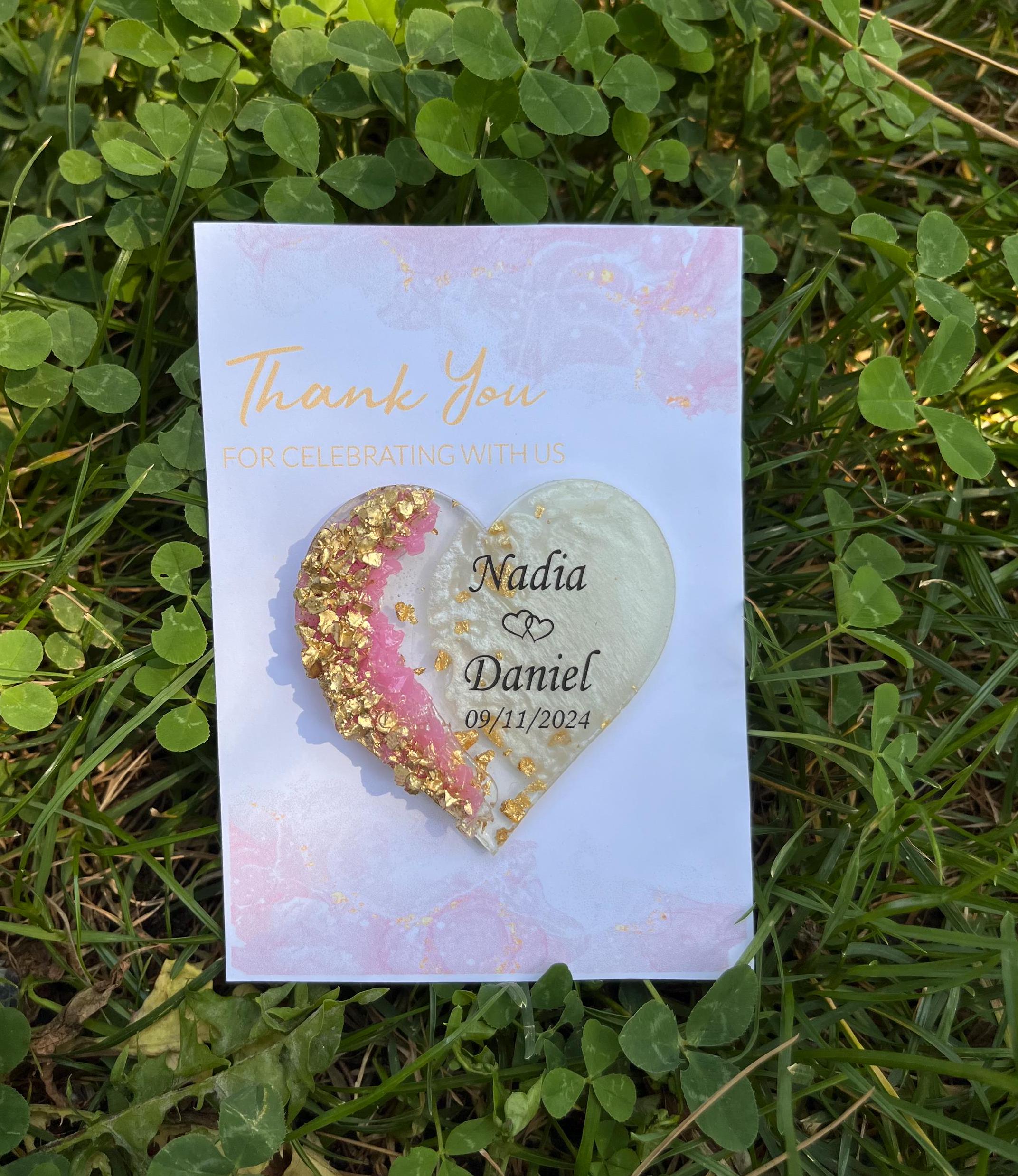 Wedding Gold Epoxy Magnet Gift,Nikkah Favor,Personalized Wedding Favor,Wedding favors for guests, Thank you favors,Epoxy Magnet with Card