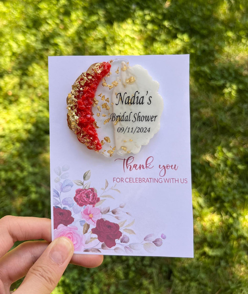 Silver Personalized Magnet Favor for Guest, Epoxy Magnet With Card,Wedding Favor for Guest,  Resin Magnet, Wedding Favors for Guests