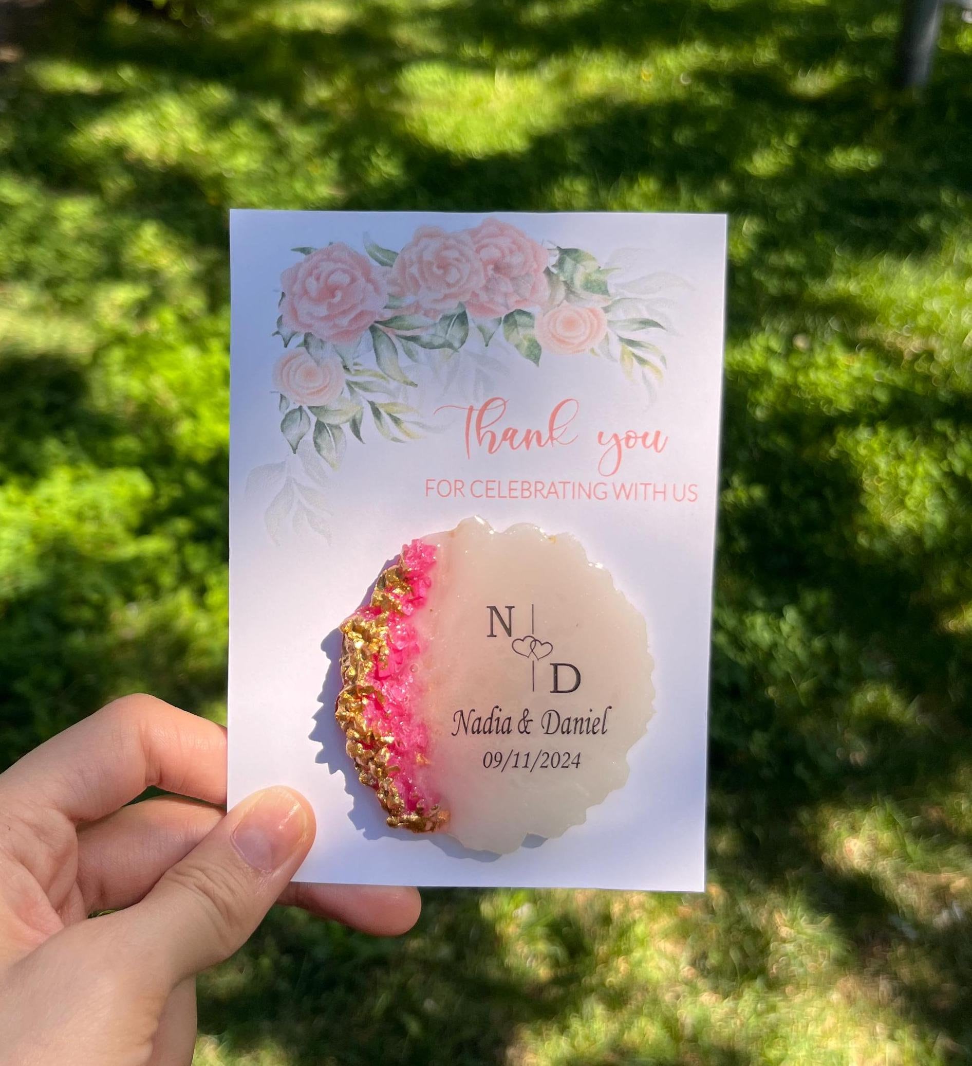 Silver Personalized Magnet Favor for Guest, Epoxy Magnet With Card,Wedding Favor for Guest,  Resin Magnet, Wedding Favors for Guests