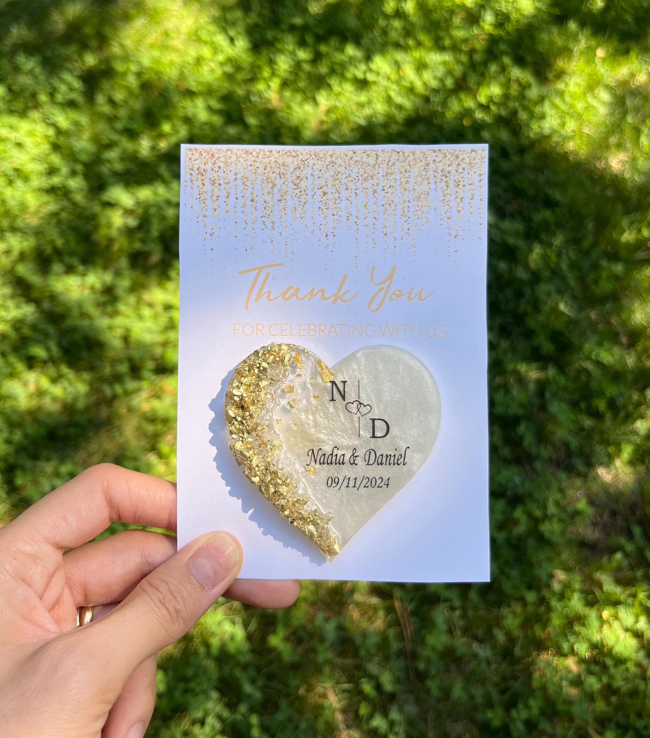 Wedding Gold Epoxy Magnet Gift,Nikkah Favor,Personalized Wedding Favor,Wedding favors for guests, Thank you favors,Epoxy Magnet with Card