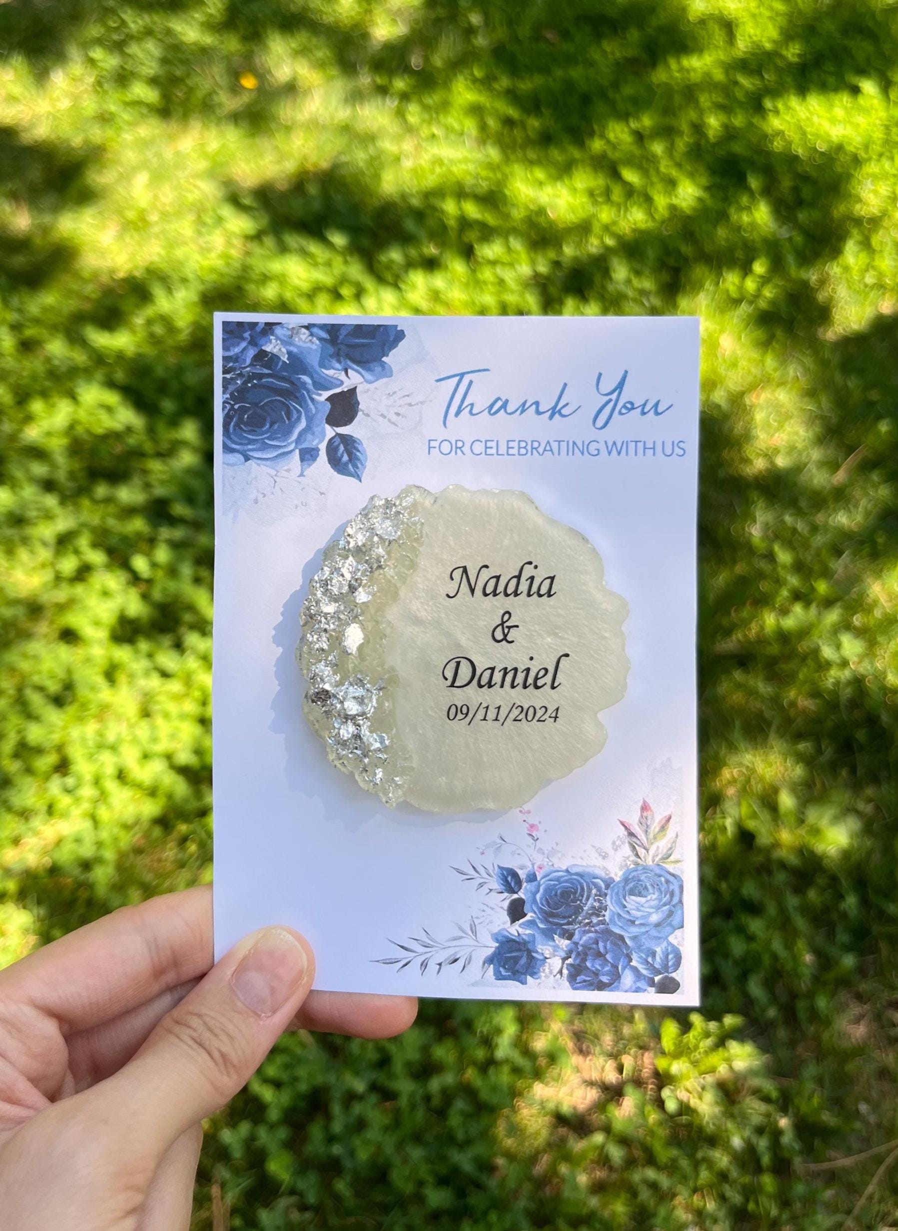 Silver Personalized Magnet Favor for Guest, Epoxy Magnet With Card,Wedding Favor for Guest,  Resin Magnet, Wedding Favors for Guests